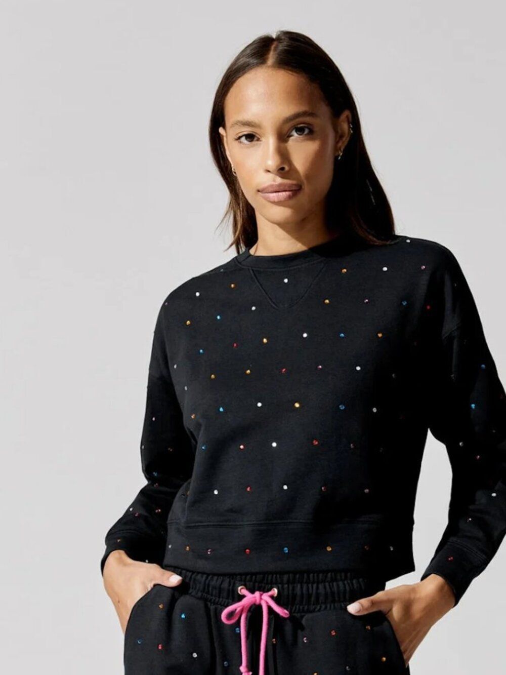 Terez Gemstone Embellished Sweatshirt Black Size S NWT